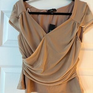 NWT Lulu's Nude Mesh Faux Wrap Women's Top